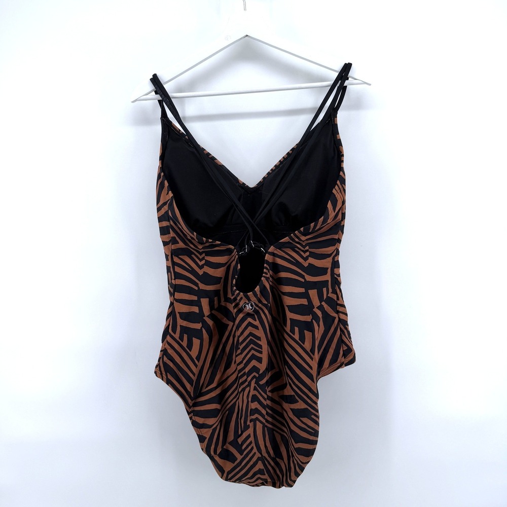 Hurley One Piece Swimsuit Strappy Geometric XXL Brown Women Swim Beach Surf - Picture 2 of 5